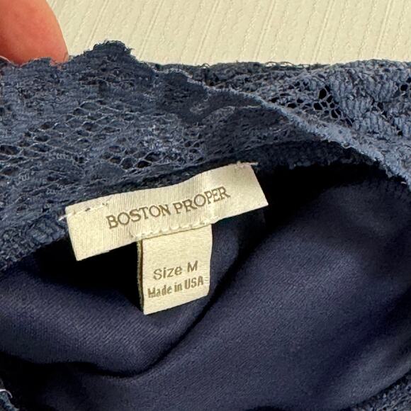 BOSTON PROPER Blue Lace Empire Waist Long Sleeve Top Size M Coquette Girly Glam - Picture 3 of 9